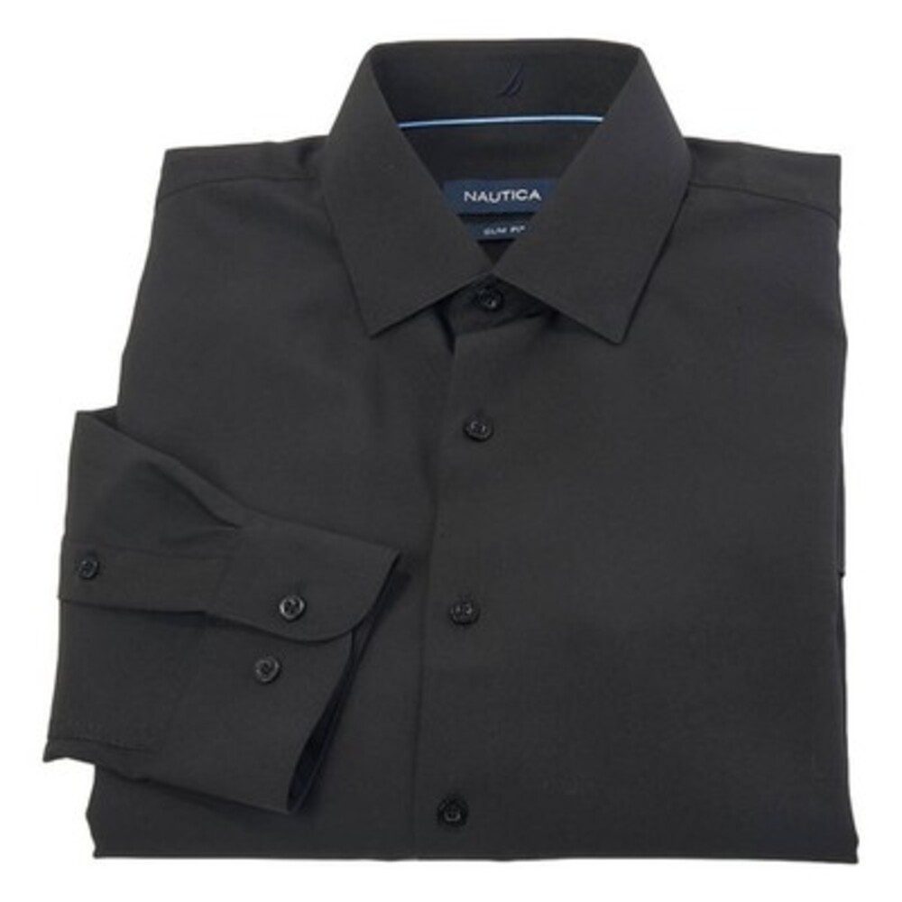 Nautica Slim-Fit Performance Supershirt Dress Shirt Men's 15-15.5 34/35 Black - Picture 2 of 13